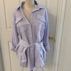 Lauren Ralph Lauren Lavender & White Striped Button-Down Shirt